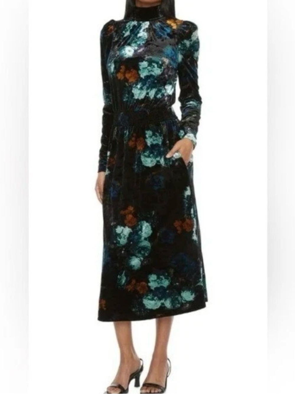 RYEGRASS Black Floral Velour Maxi Dress Size M